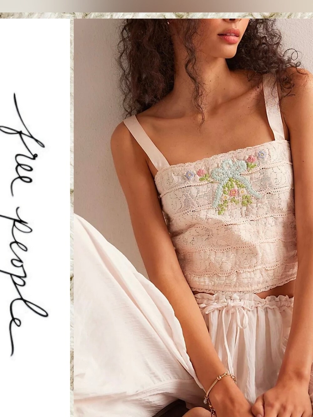 NWT Free People Forever Yours Embroidered Cami L